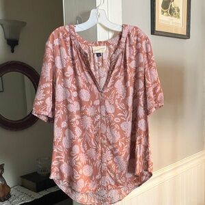 Universal Thread Rose Taupe Floral Button-Front Blouse